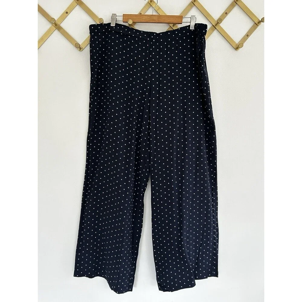J.Jill Pants Size XL Navy Blue White Polka Dots Elastic Waist Wide Leg Nautical - Picture 2 of 8
